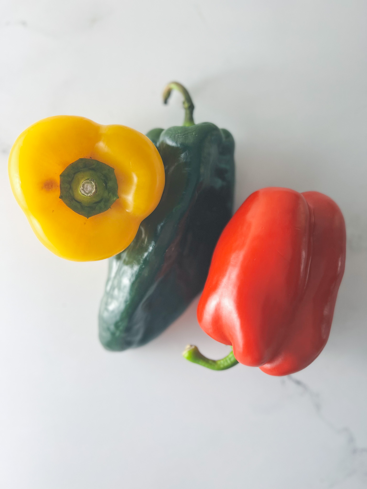 yellow, red and poblano pepper whole