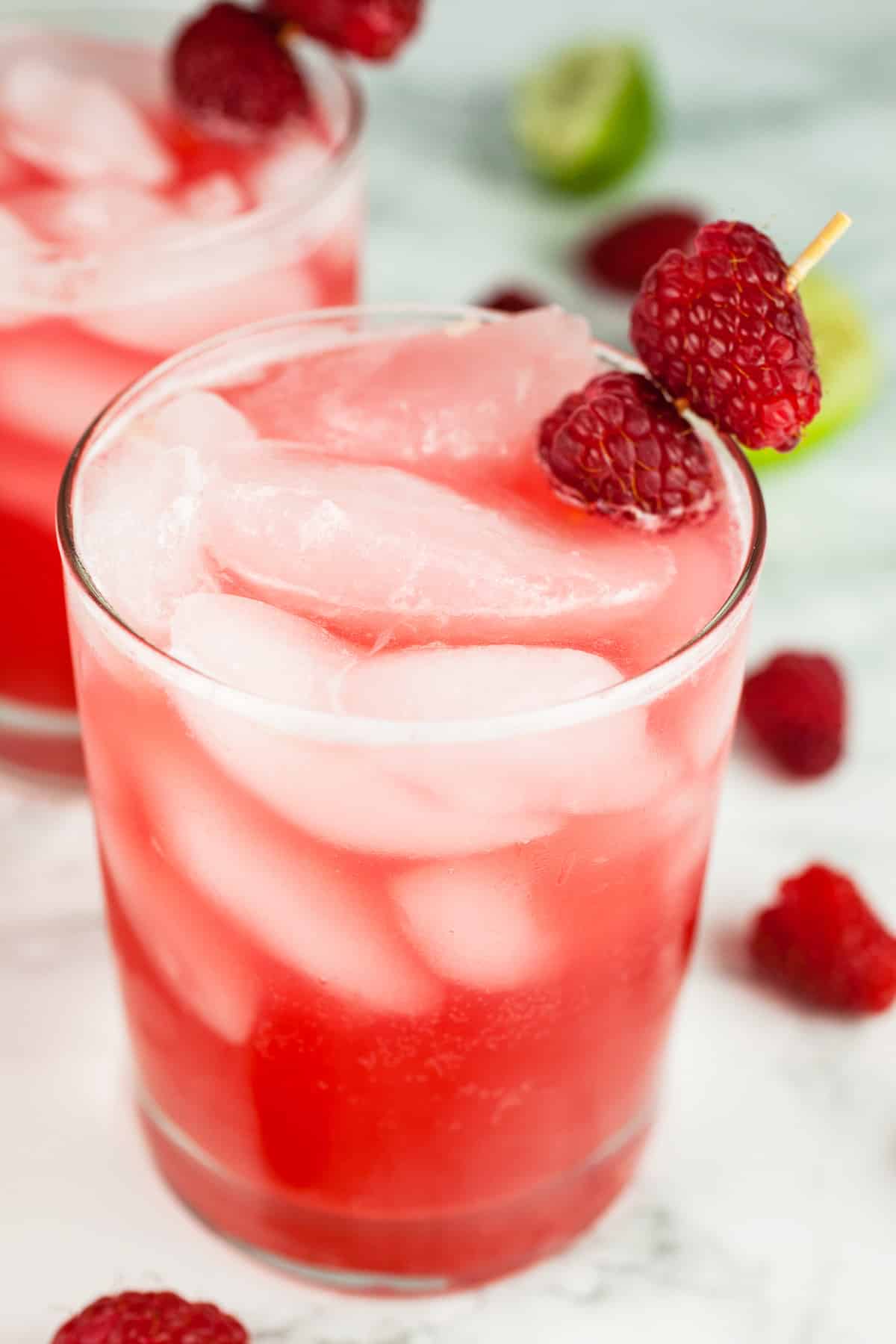 Raspberry Mule with ice and raspberries
