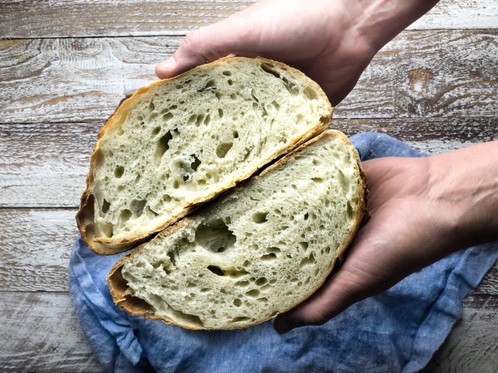 sourdough bread cut in half