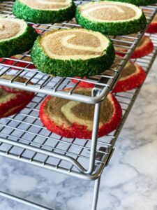 green and red pinwheel cookies