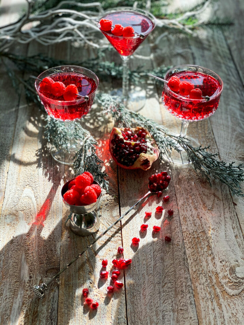 pomegranate raspberry champagne cocktail