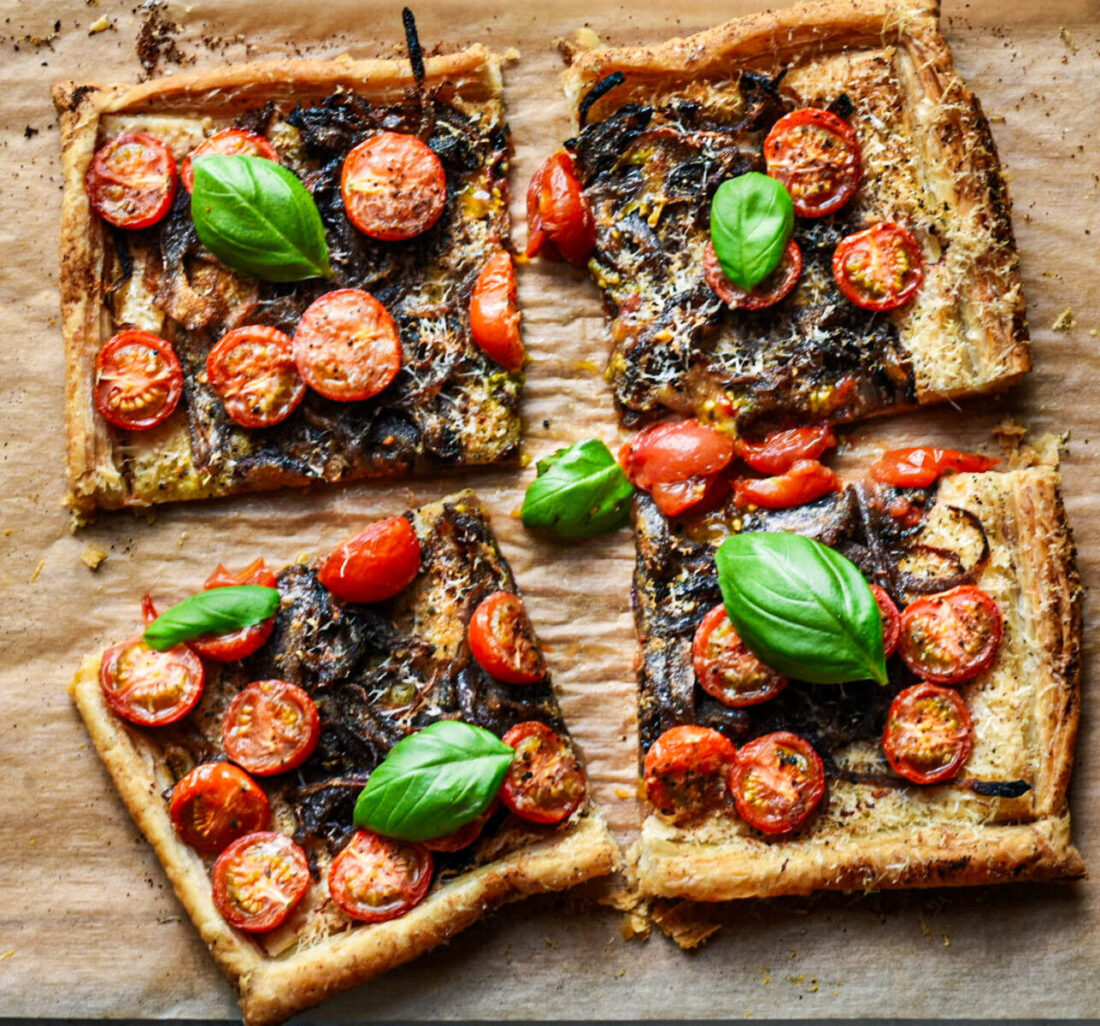 caramelized onion & tomato tart