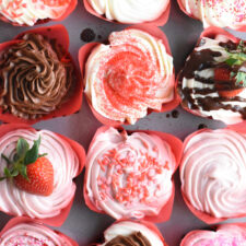 chocolate cupcakes with strawberry cream cheese frosting