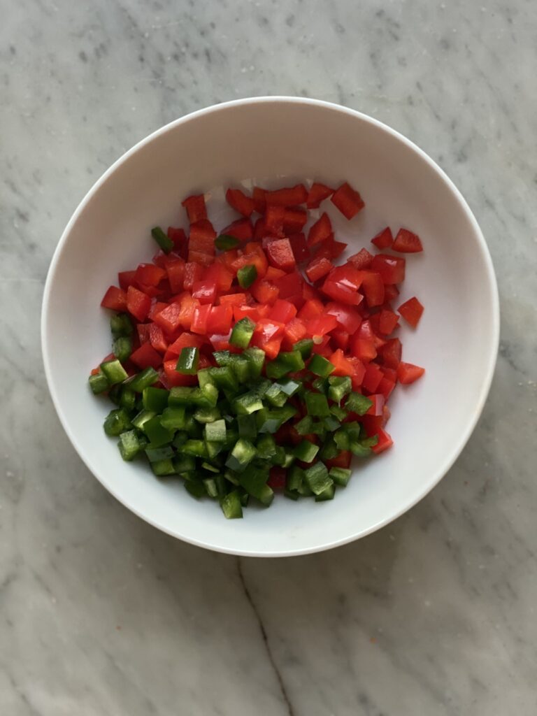 chopped poblano and red bell pepper