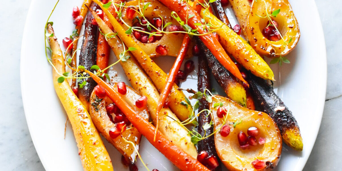 maple bourbon glazed carrots and pears