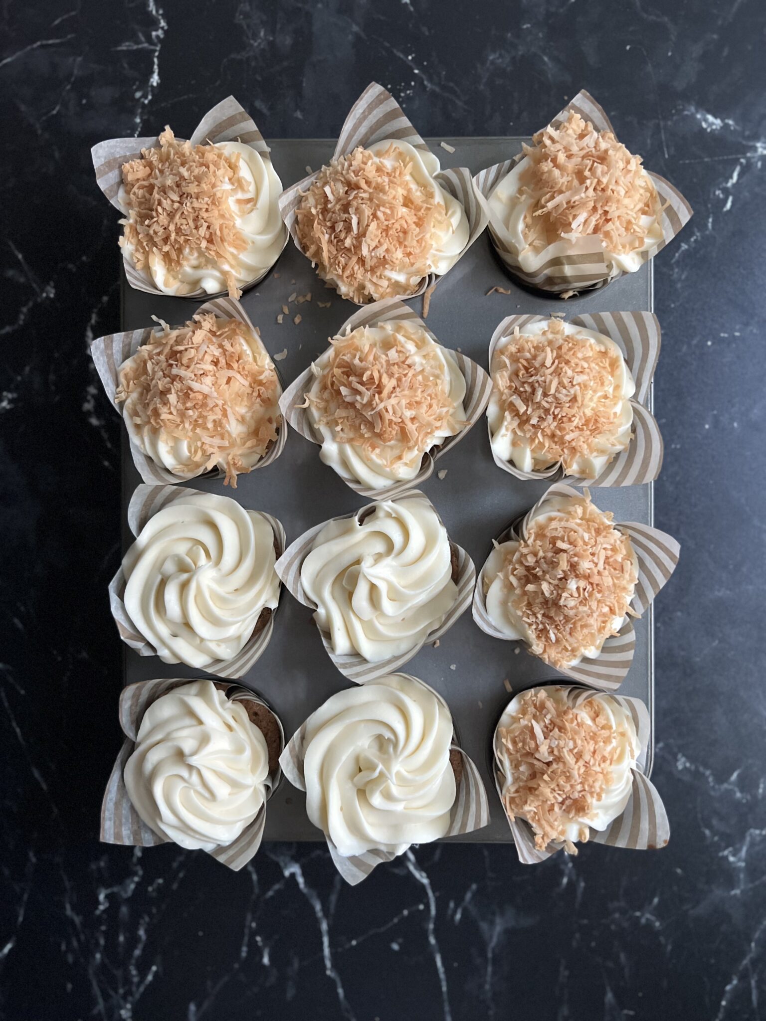 Carrot Cake Cupcakes, with toasted coconut