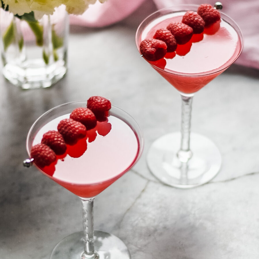 2 Raspberry martinis for valentines day cocktails