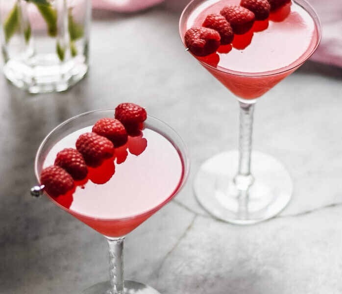 2 Raspberry martinis for valentines day cocktails