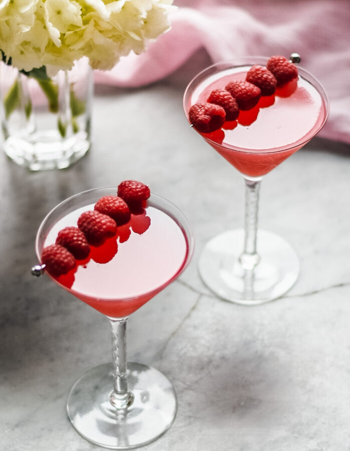 2 Raspberry martinis for valentines day cocktails