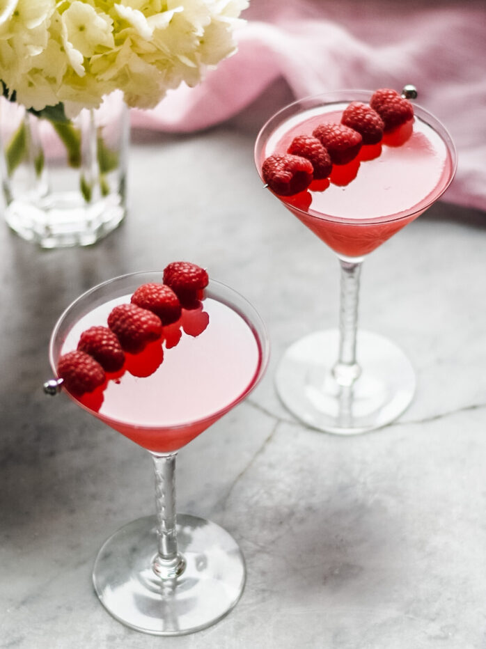 2 Raspberry martinis for valentines day cocktails