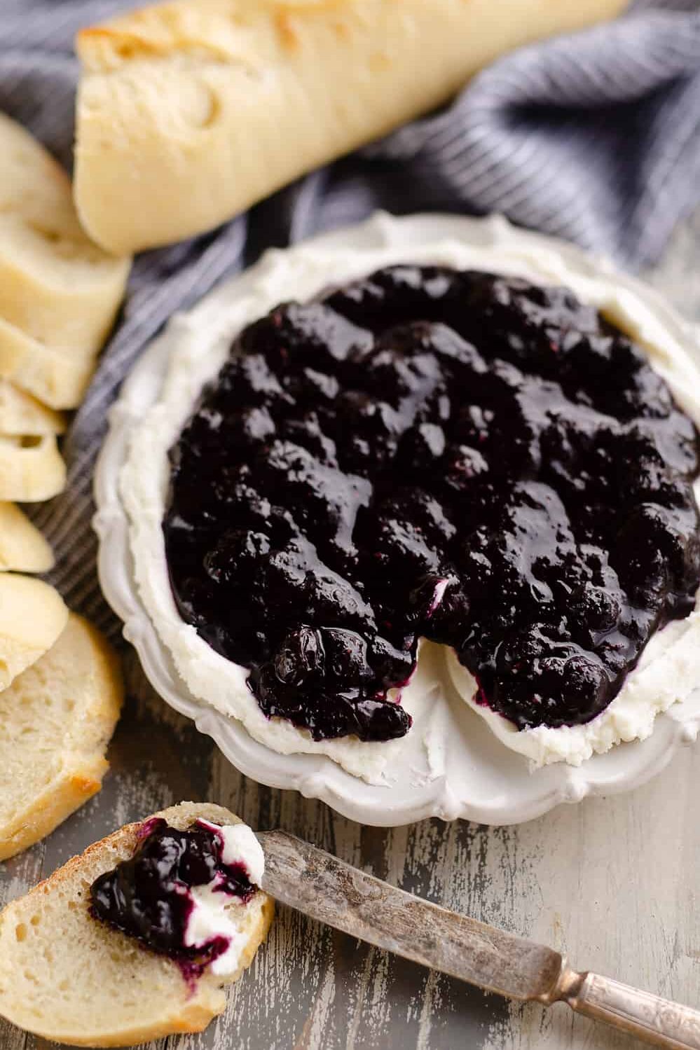 Blueberry balsamic goat cheese appetizer with bread