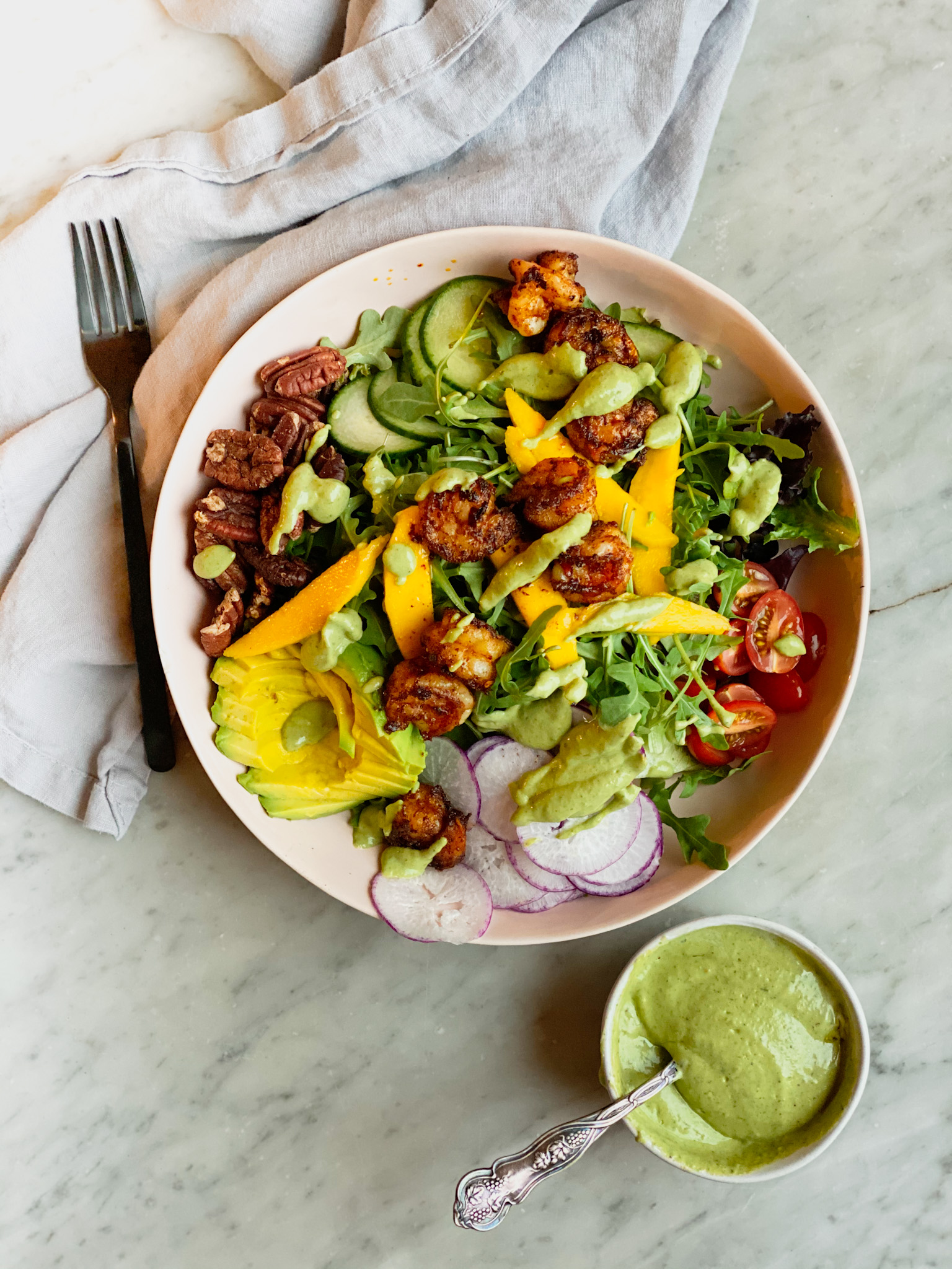 mango chicken salad with avocado cilantro dressing