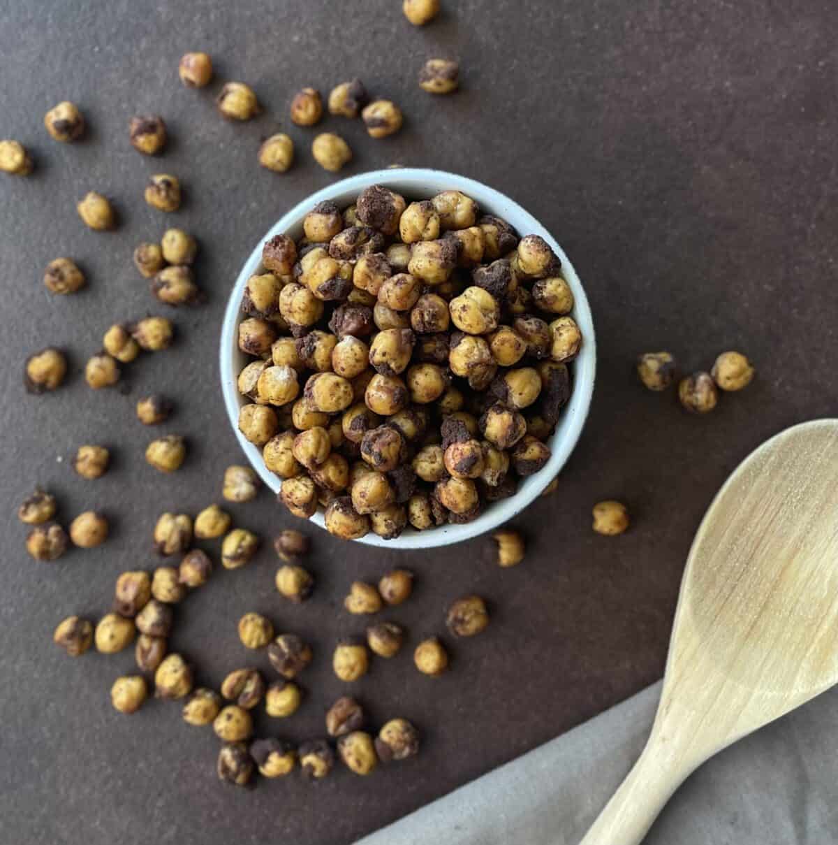 spiced chickpeas in a bowl with a spoon