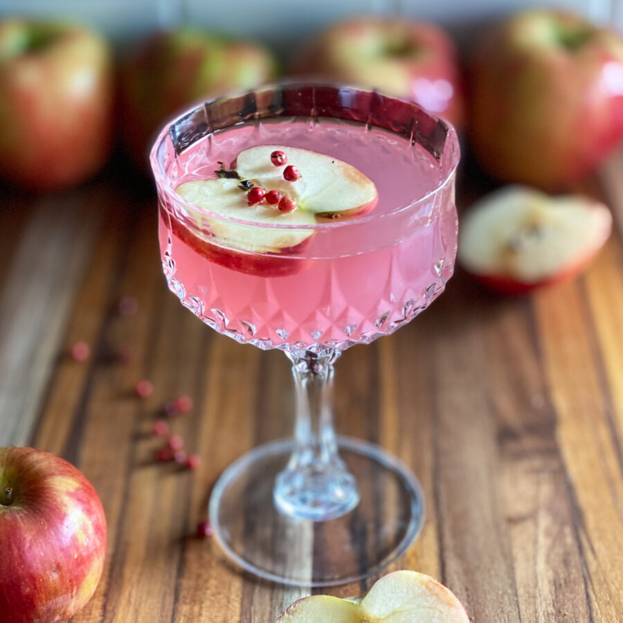 pink apple martini pink peppercorns, and apples
