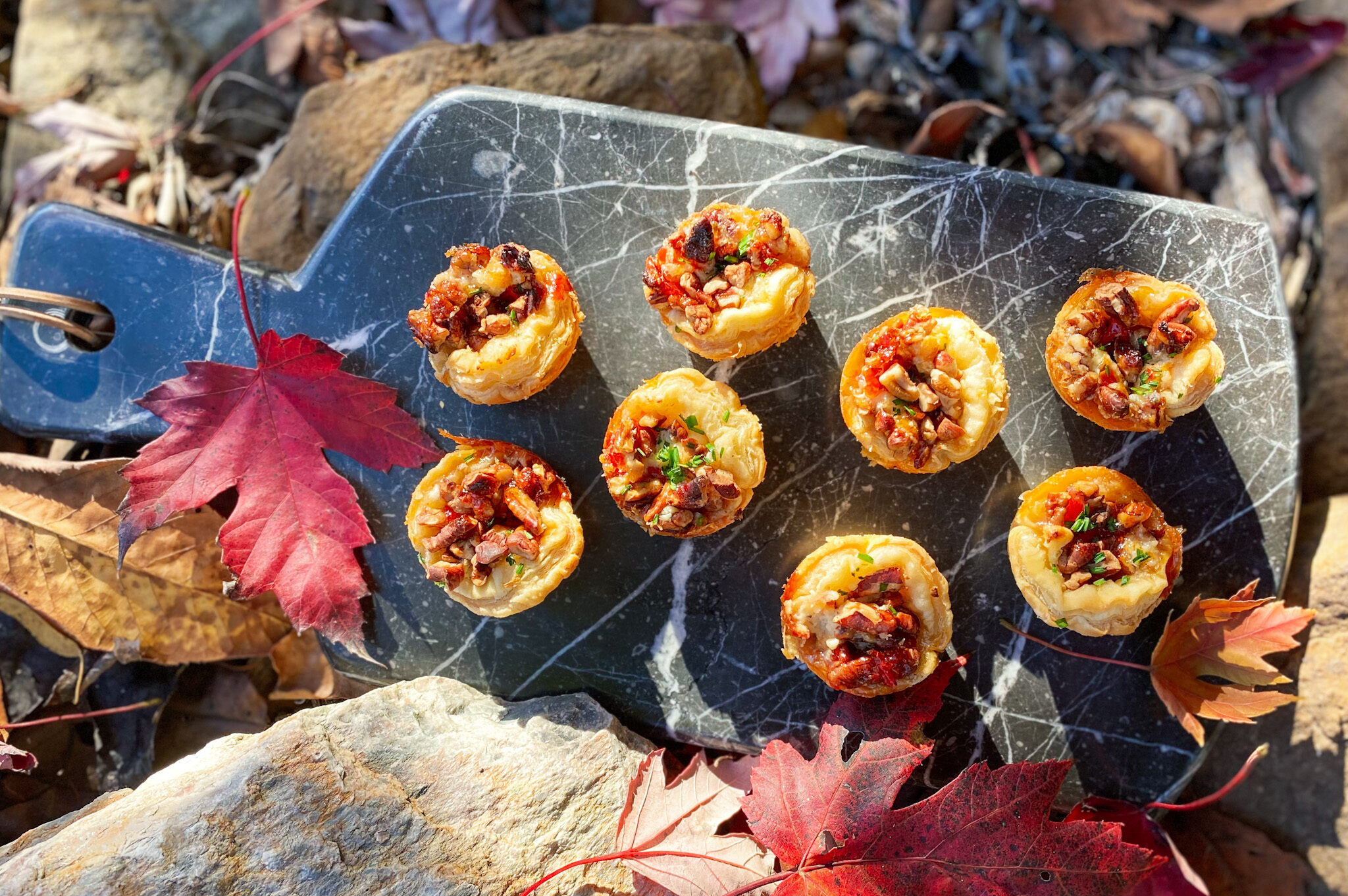 Sweet and savory Boursin mini pecan tarts