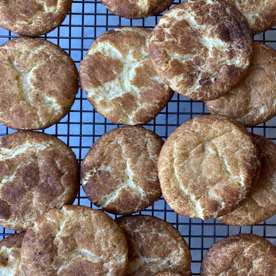 snickerdoodles on a cookie cooling rack