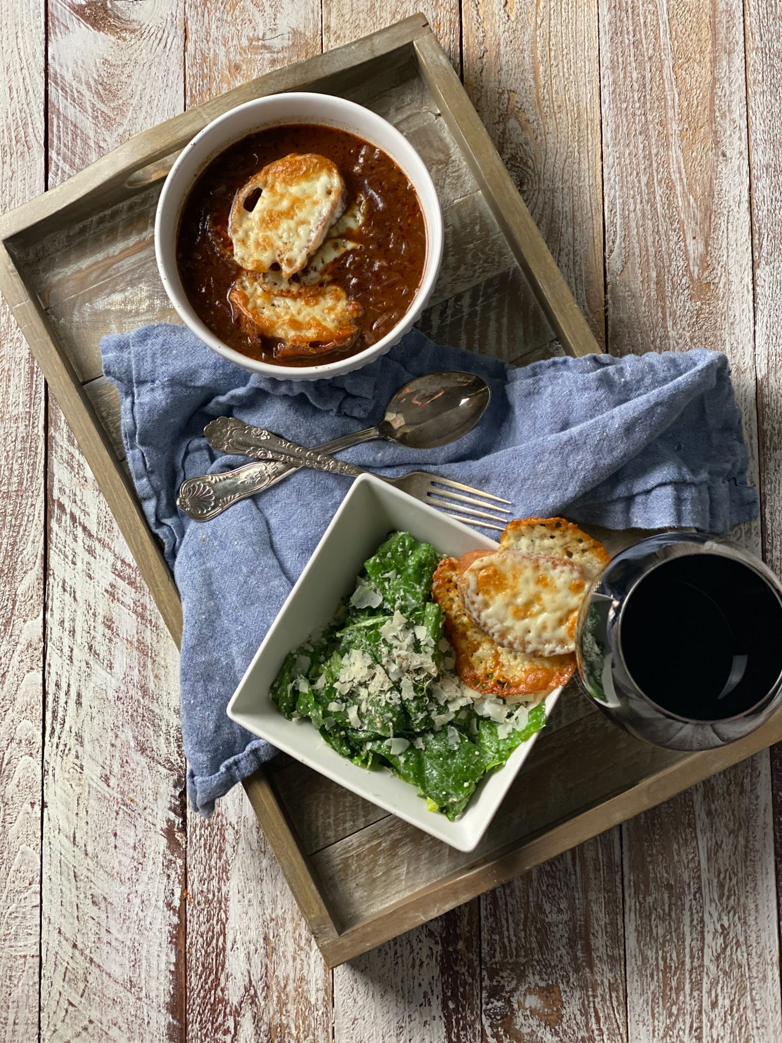 French onion soup and Caesar salad