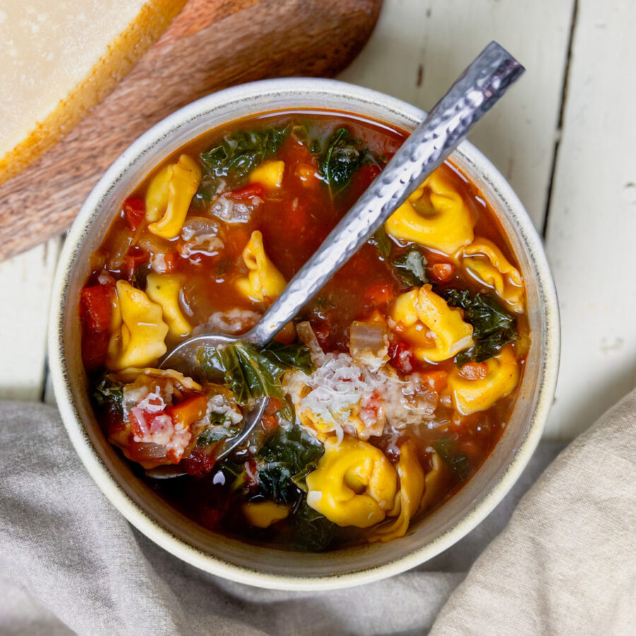 Tomato, Kale and Tortellini soup