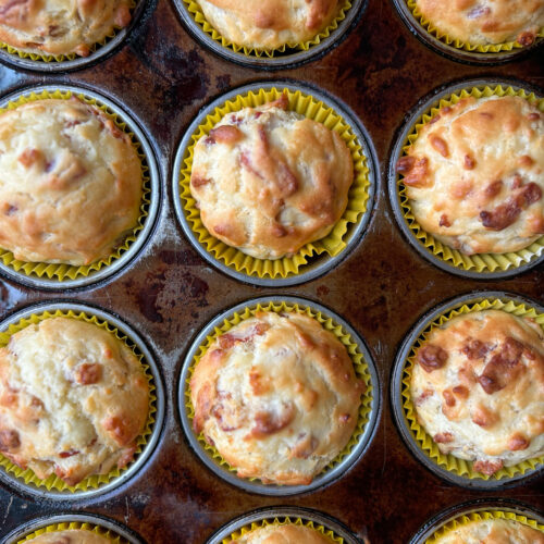 bacon cheese muffins in muffin tin