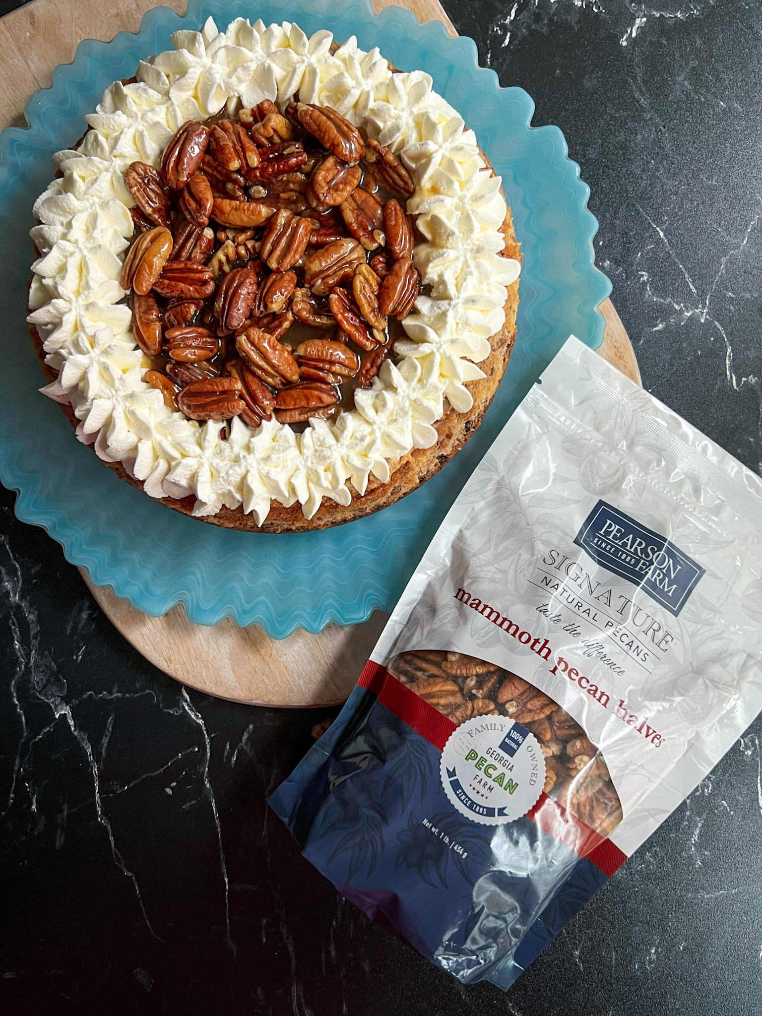 Pearson pecan bag with cheesecake