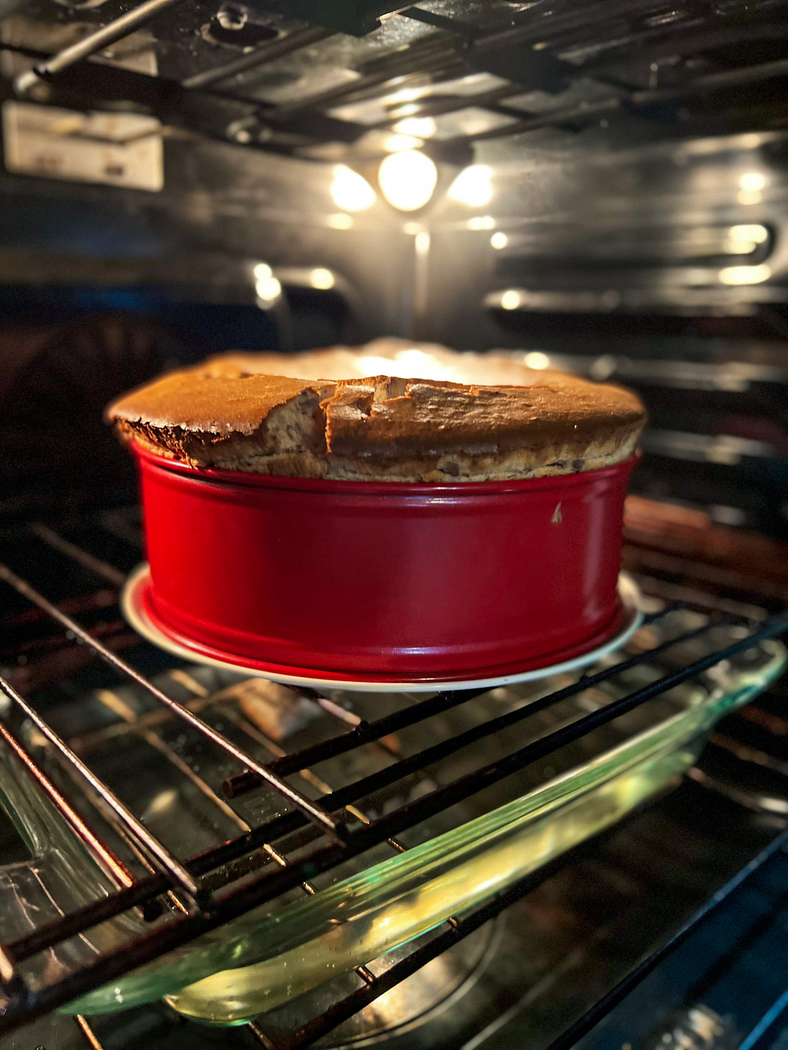 baked cheesecake in oven