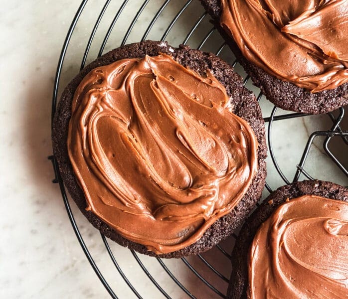 chocolate sugar cookies with frosting