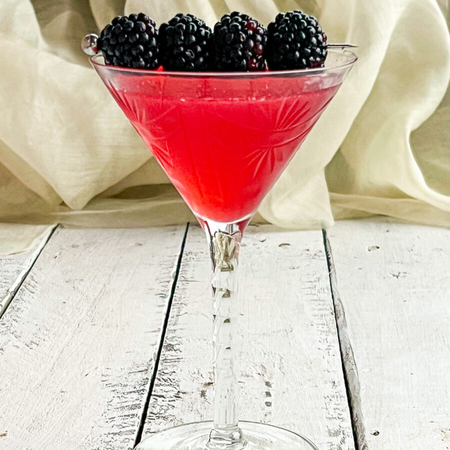 BLACKBERRY martini with blackberry garnish
