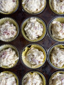 Uncooked bacon and cheese muffins