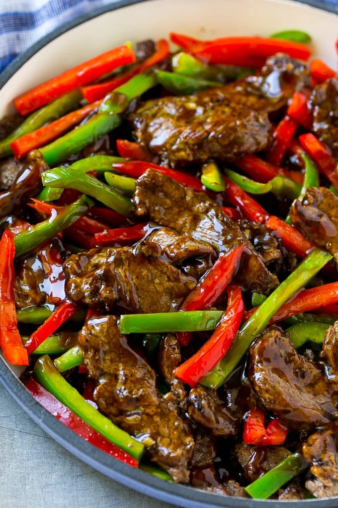 pepper steak stif fry with red and green peppers