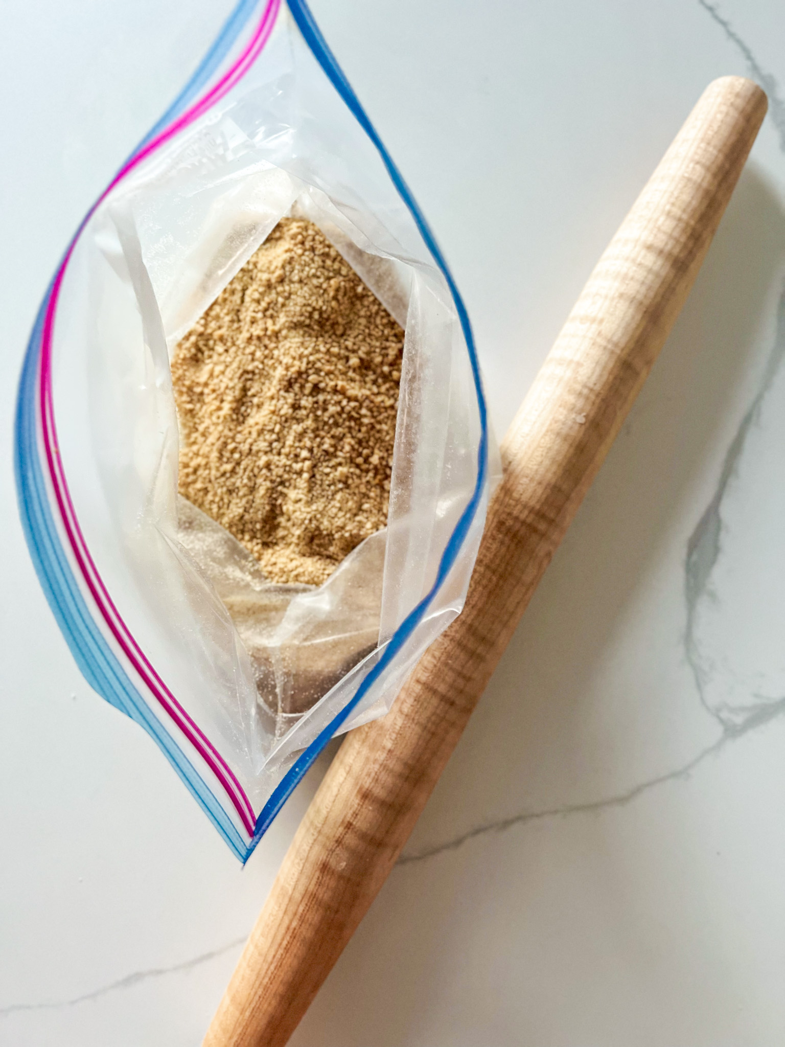 Graham Cracker crumbs in a bag for a Crust Recipe