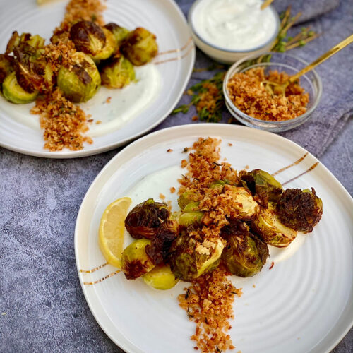 roasted brussel sprouts on 2 plates
