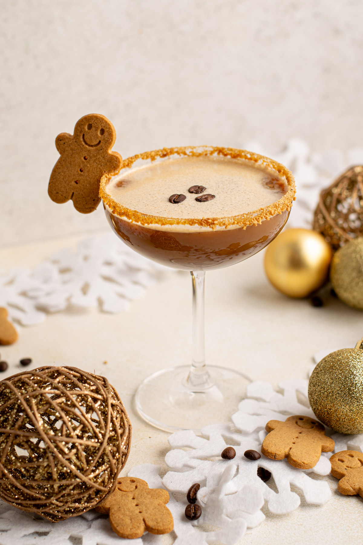 Gingerbread Espresso martini with a gingerbread garnish