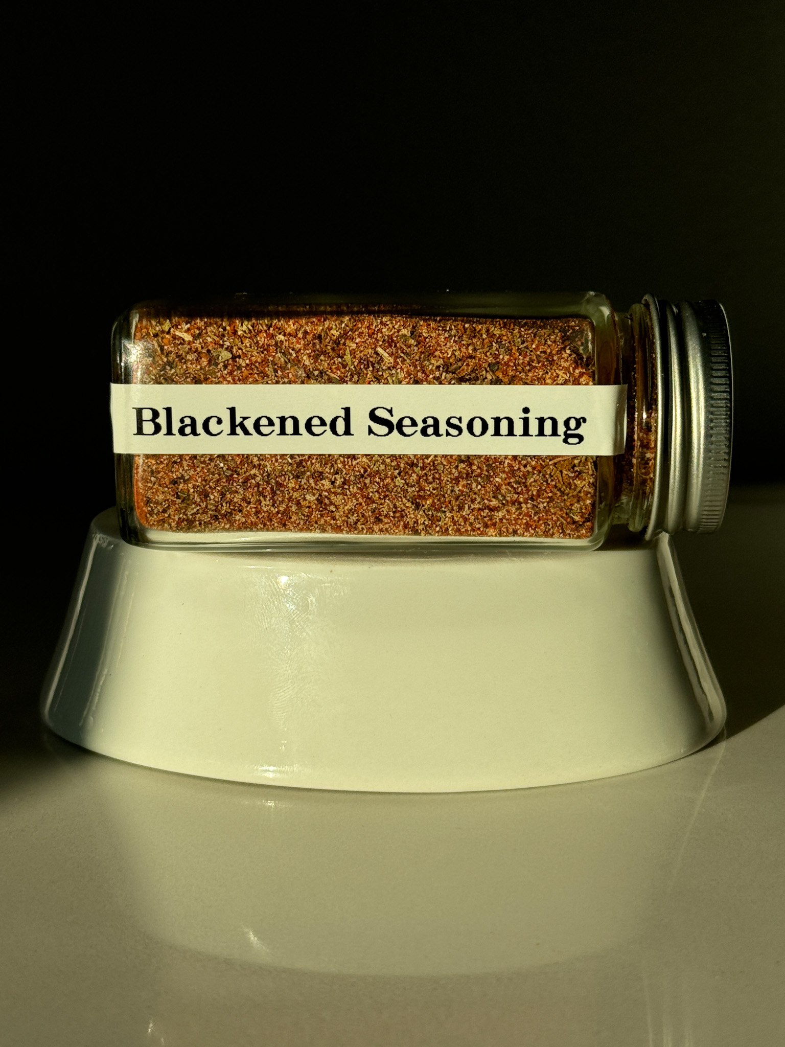 blackened seasoning in a bottle with a label on it
