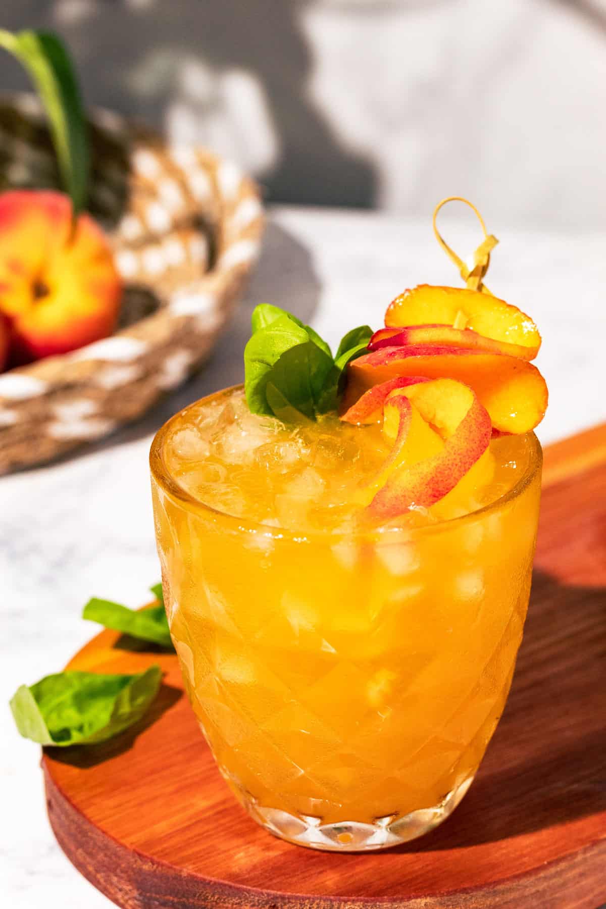bourbon peach smash cocktail